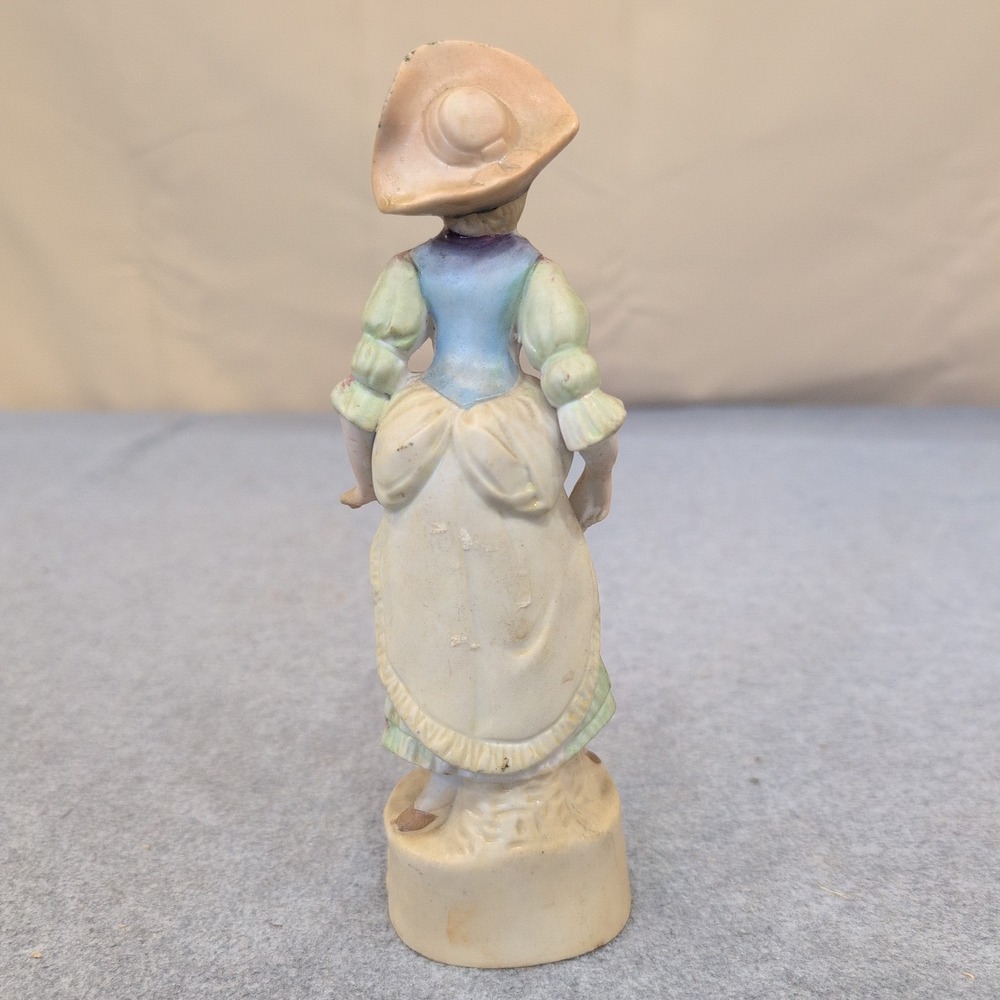 Vintage Hand Painted Porcelain Bisque Lady Figurine with Fan and Hat Pastel - Picture 2 of 4